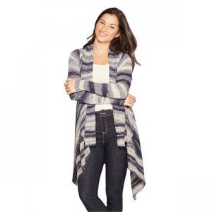 Knox Rose Boho Blue Mixed Stripe Lagenlook Knit Sweater Drapey Cardigan